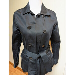 Old Navy Women’s Dark Blue Trench-Style Jacket Size Medium Belted Button Front